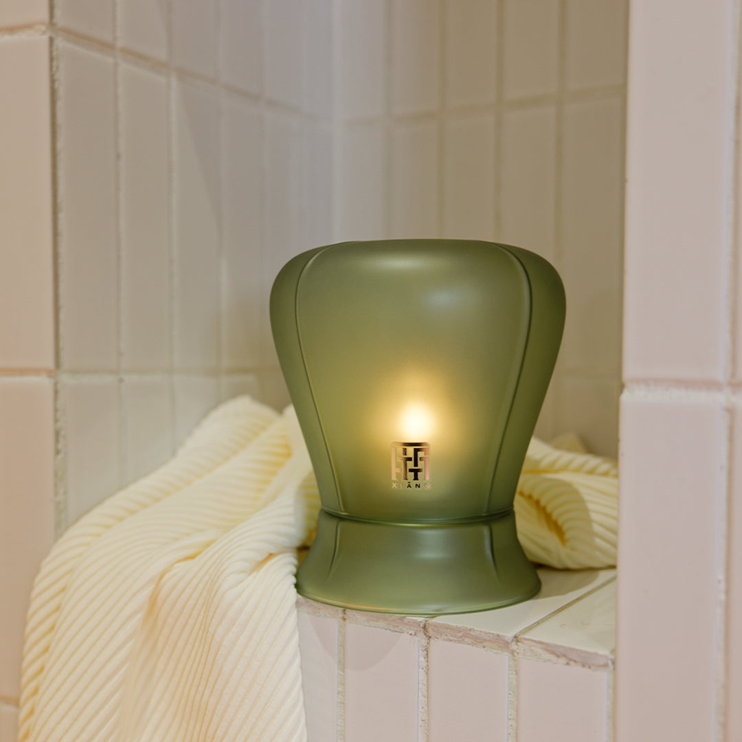 Green Rise Sky Lantern Candle Holder - Hand-Blown Glass & DreamScentz™ - XIANG