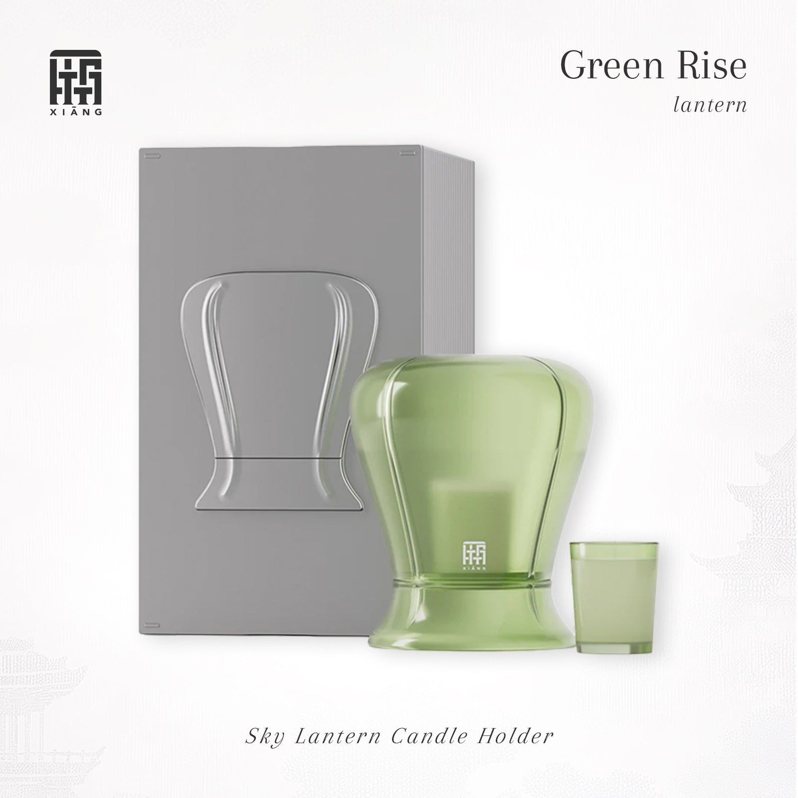 Green Rise Sky Lantern Candle Holder - Hand-Blown Glass & DreamScentz™ - XIANG