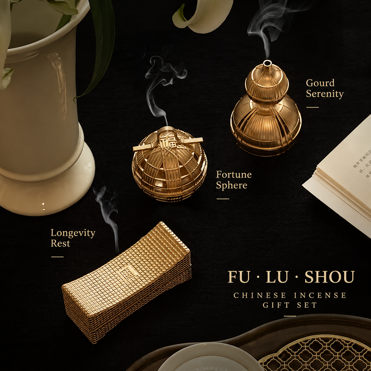 XIANG Fu Lu Shou Ritual Incense Gift Set – Chinese Incense Burner & Handcrafted Incense